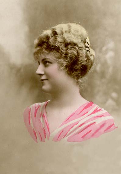 Tinted postcard of Pretty Lady c.1911